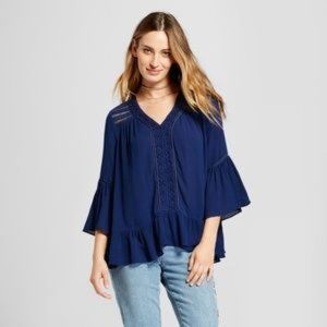 Night Cap Blue Lace Yolk Peasant Blouse